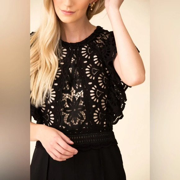 Sea New York Winnie Short Sleeve Black Lace & Wool Jumpsuit Size 10‎ - Picture 2 of 14